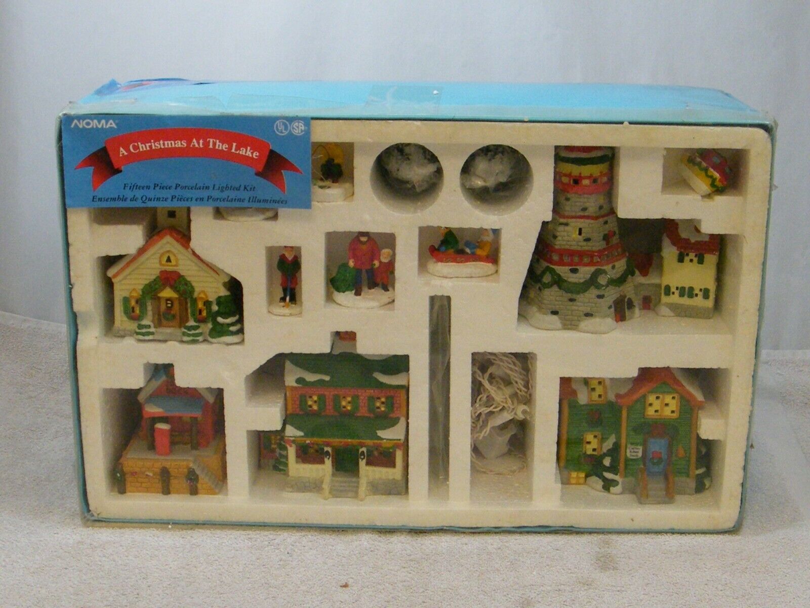 RARE NOMA; A CHRISTMAS AT THE LAKE, 15 PIECE PORCELAIN LIGHTED KIT, 28576