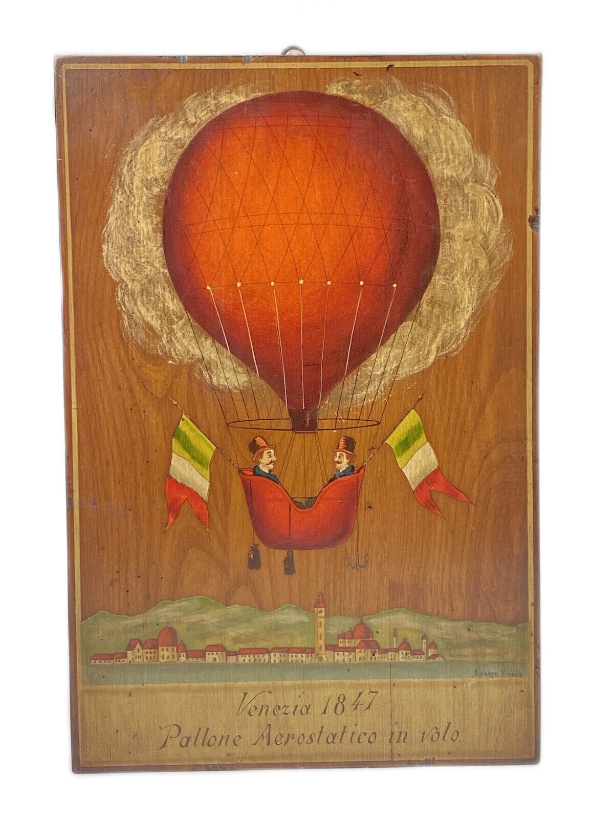 Hot Air Balloon Venice 1847 B. Darte Falconz Wood Art Picture