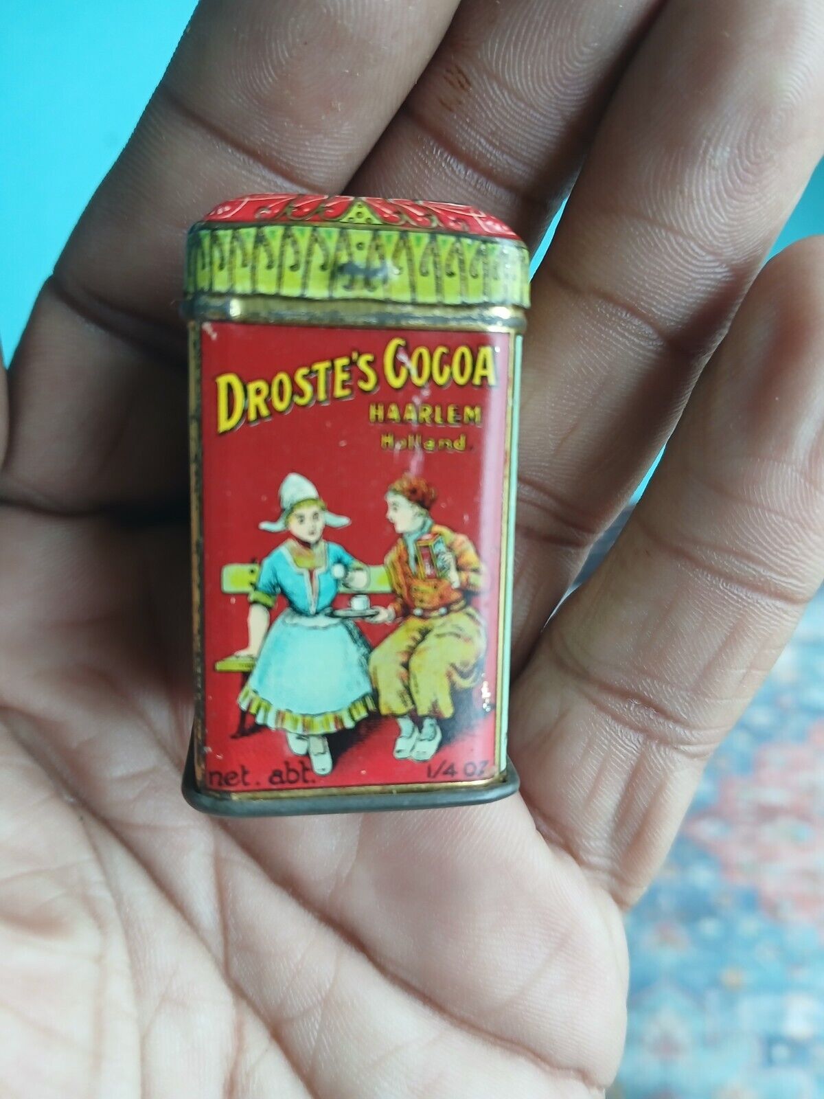 vtg Droste\'s Cocoa 1/4 oz free sample tin cocoa can 1 x 2 inches Haarlem Holland