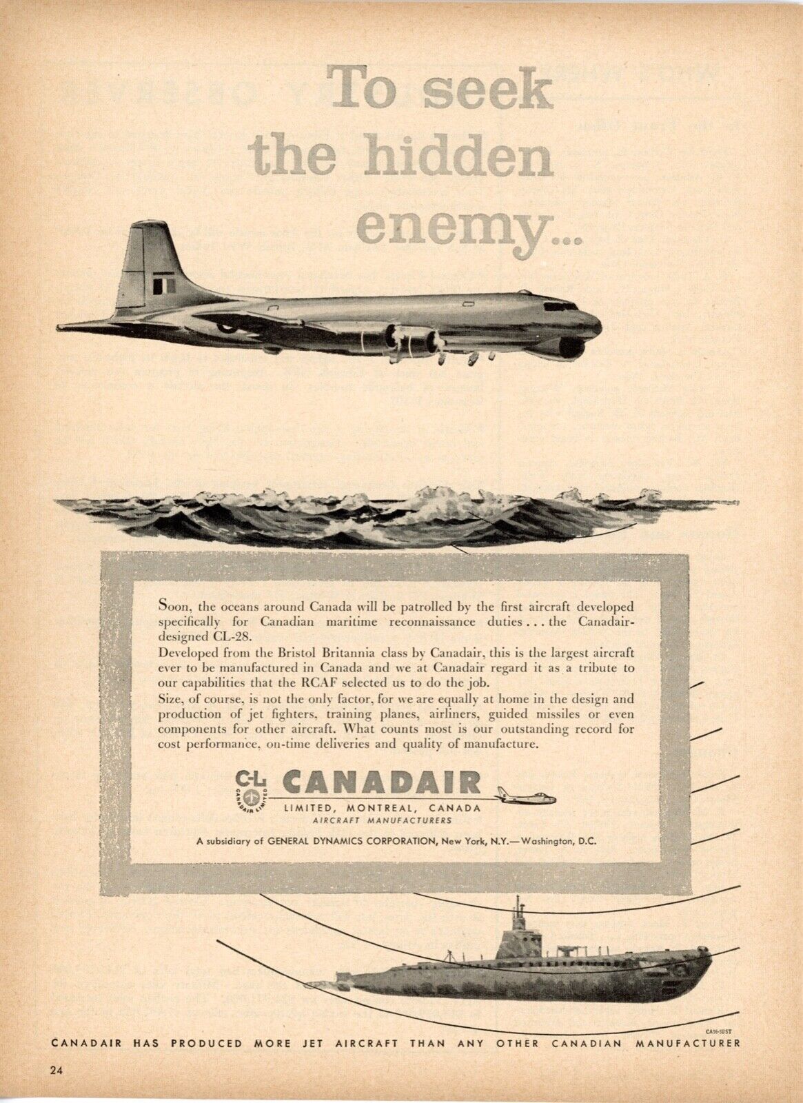 1956 Canadair Aircraft Ad CL-28 RCAF Maritime Reconnaissance Patrol Canada