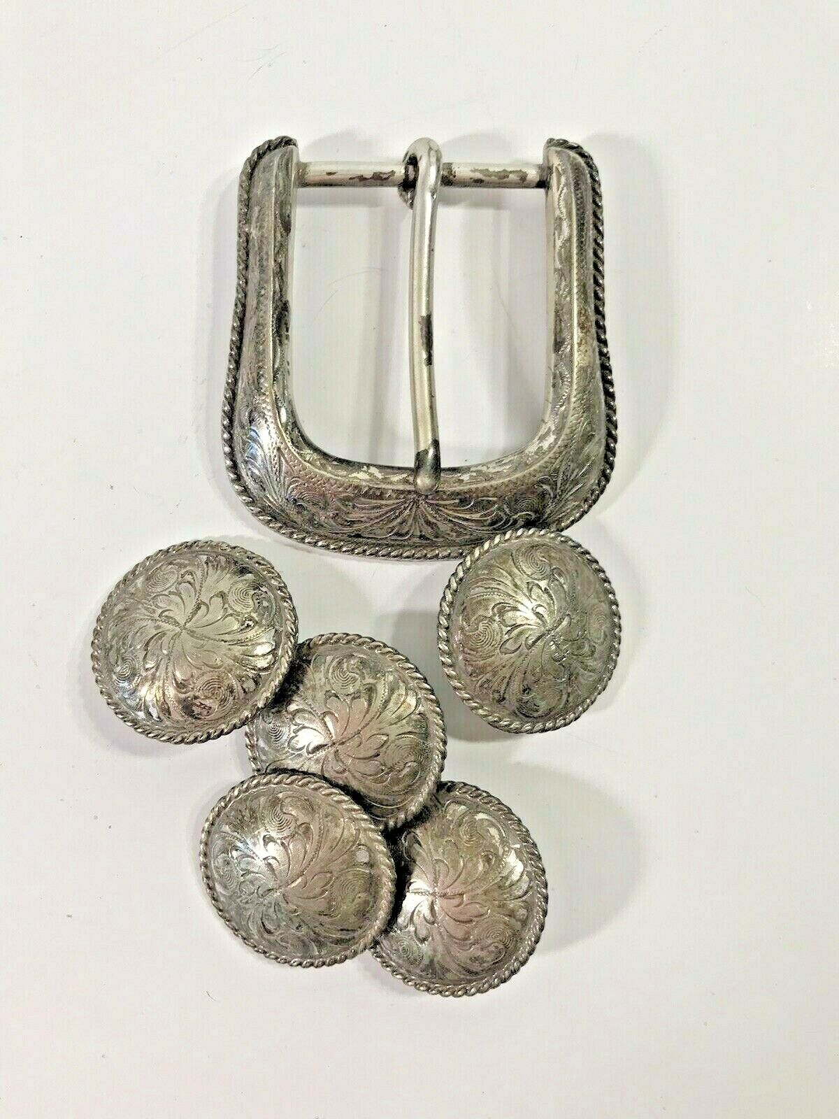 Vtg Western  Belt Buckle w/5 Belt Buttons and one add\'l buckle R.O.C. D-Ring