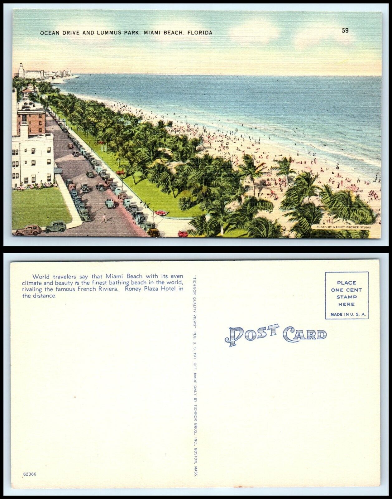 FLORIDA Postcard - Miami Beach, Ocean Drive & Luminous Park, Aerial View R29