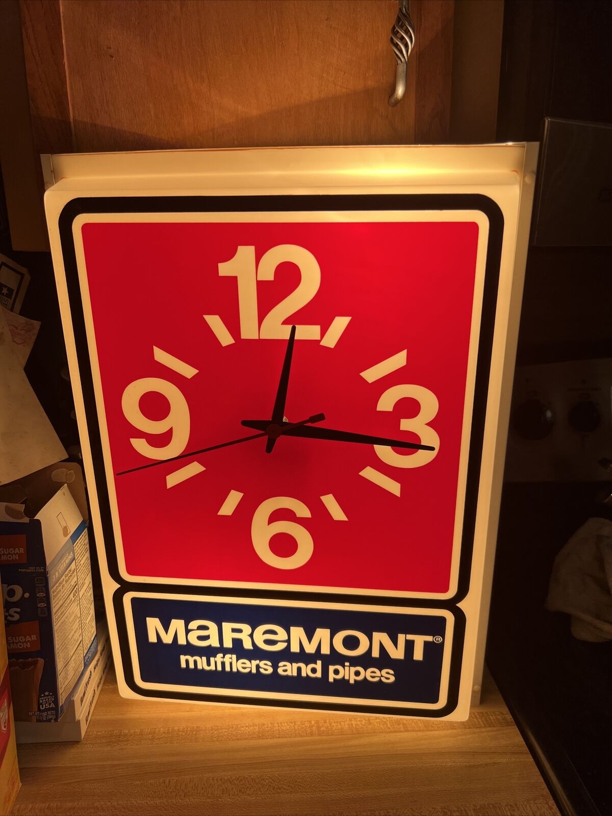 Vintage 1982 Maremont Mufflers and Pipes Dualite Lighted Wall Clock  Working