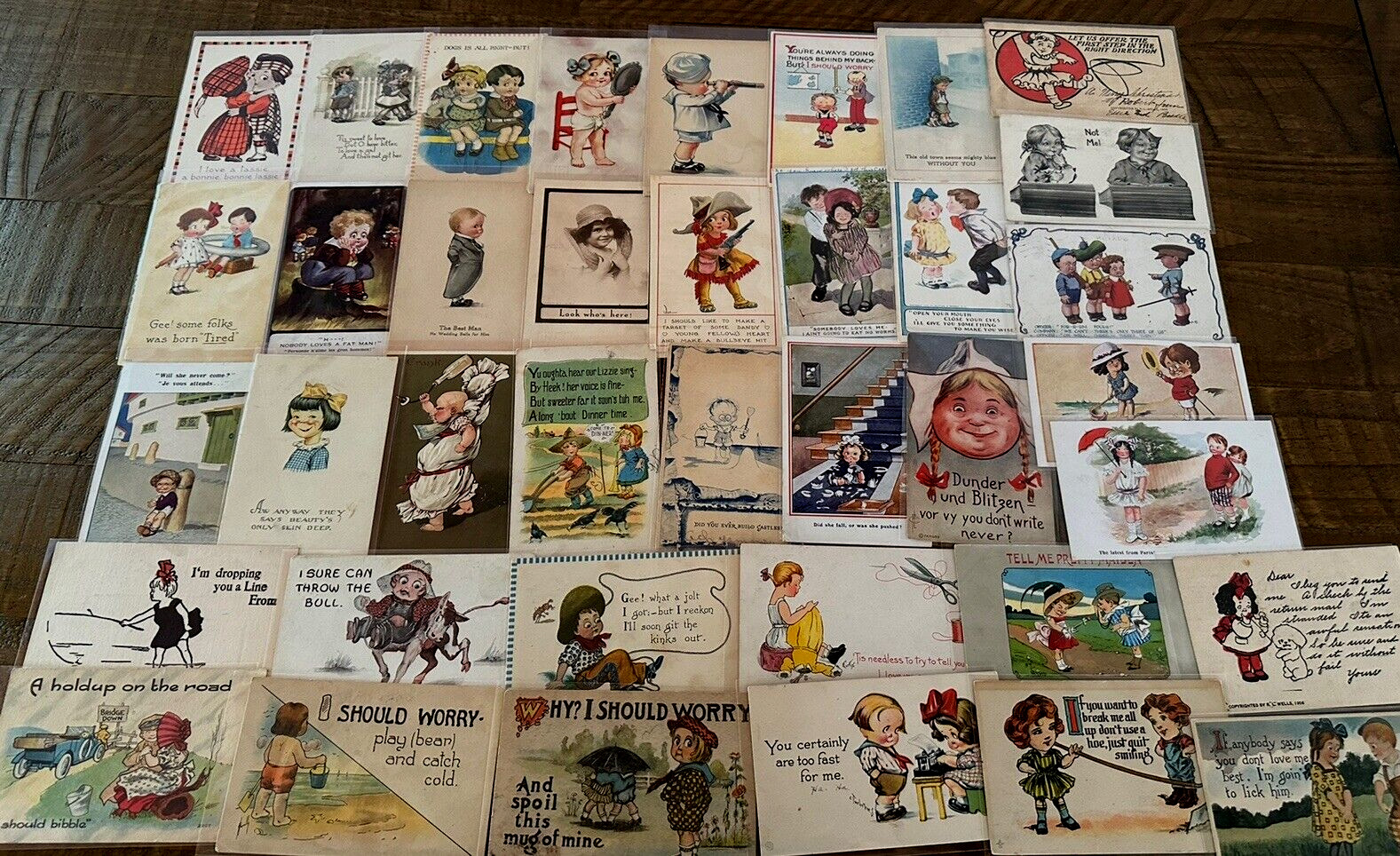 Big~LOT OF 50~ Children~Old~COMIC  funny~HUMOR Antique~POSTCARDS-in sleeves~h839