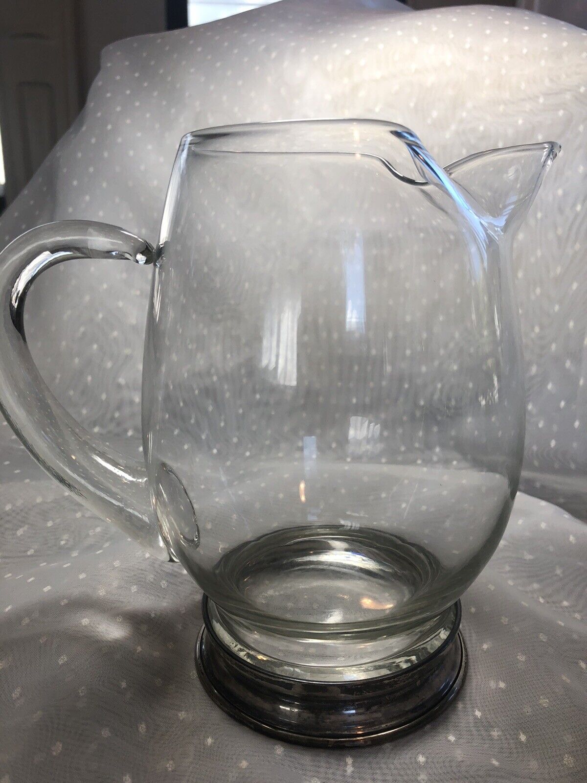 Antique Watson Wallace Glass Pitcher 6.5” Sterling Silver Base Marked 1915 USA