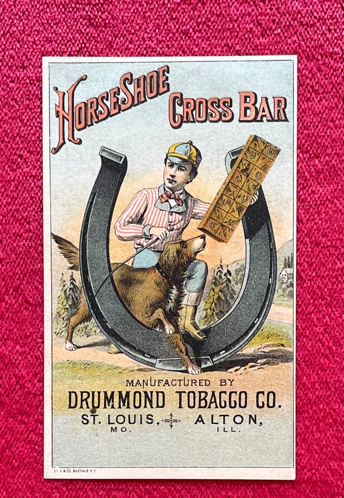 DRUMMOND TOBACCO CO. - HORSESHOE CROSS BAR PLUG - 1880s VICTORIAN TRADE CARD