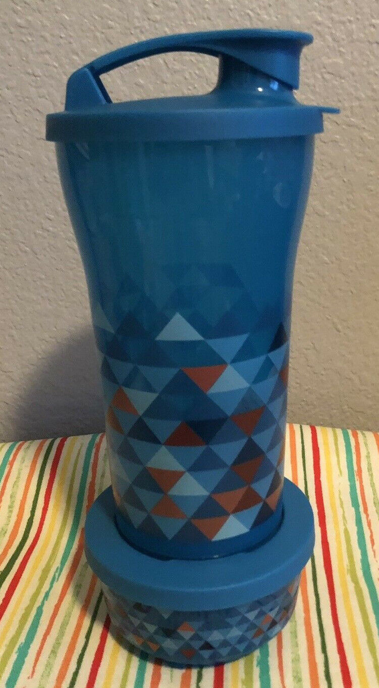 Tupperware Large Tumbler w/ Stack and Twist Small Container Set of 2 Aqua New 