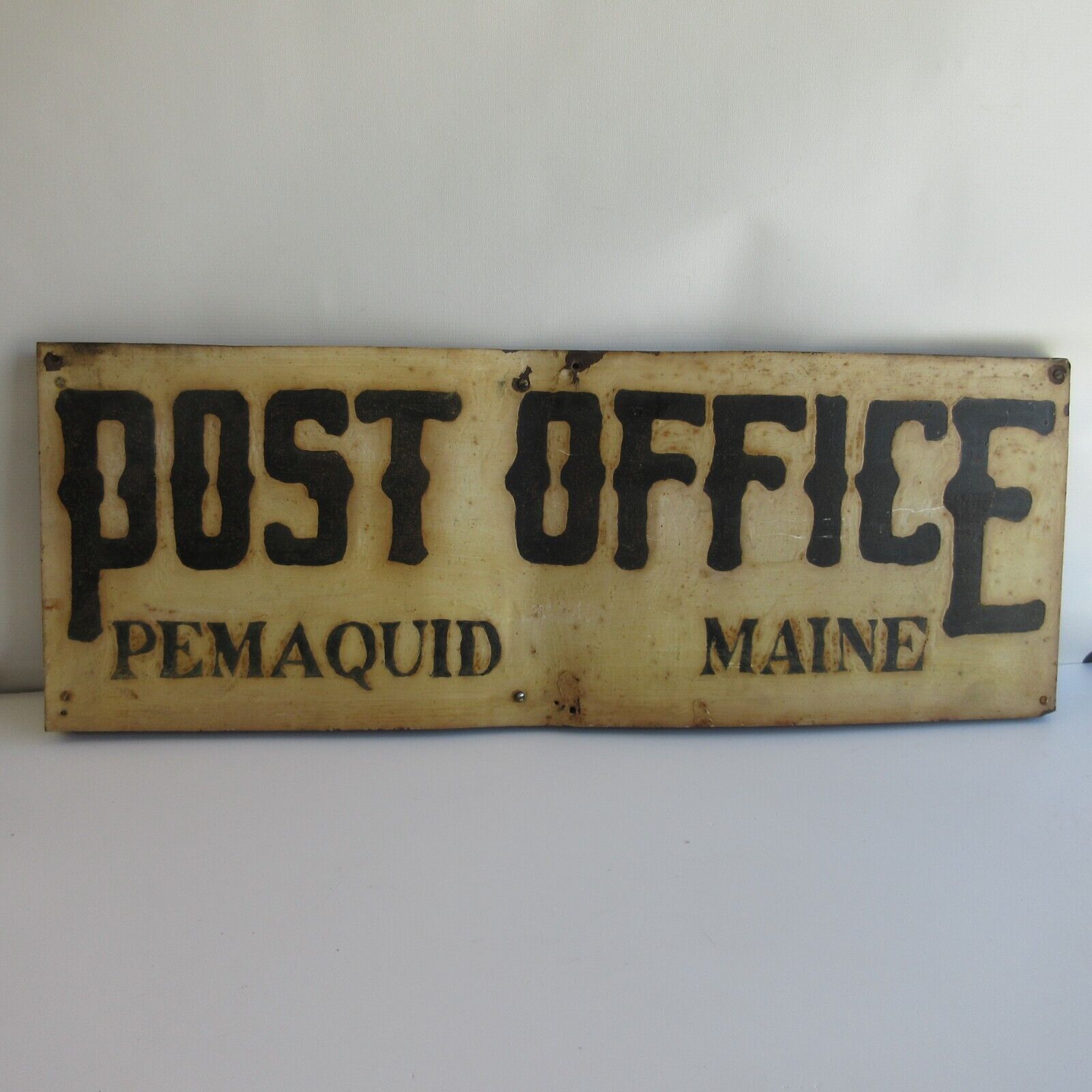 ANTIQUE Permaquid Maine ME Wood / Metal Post Office Sign