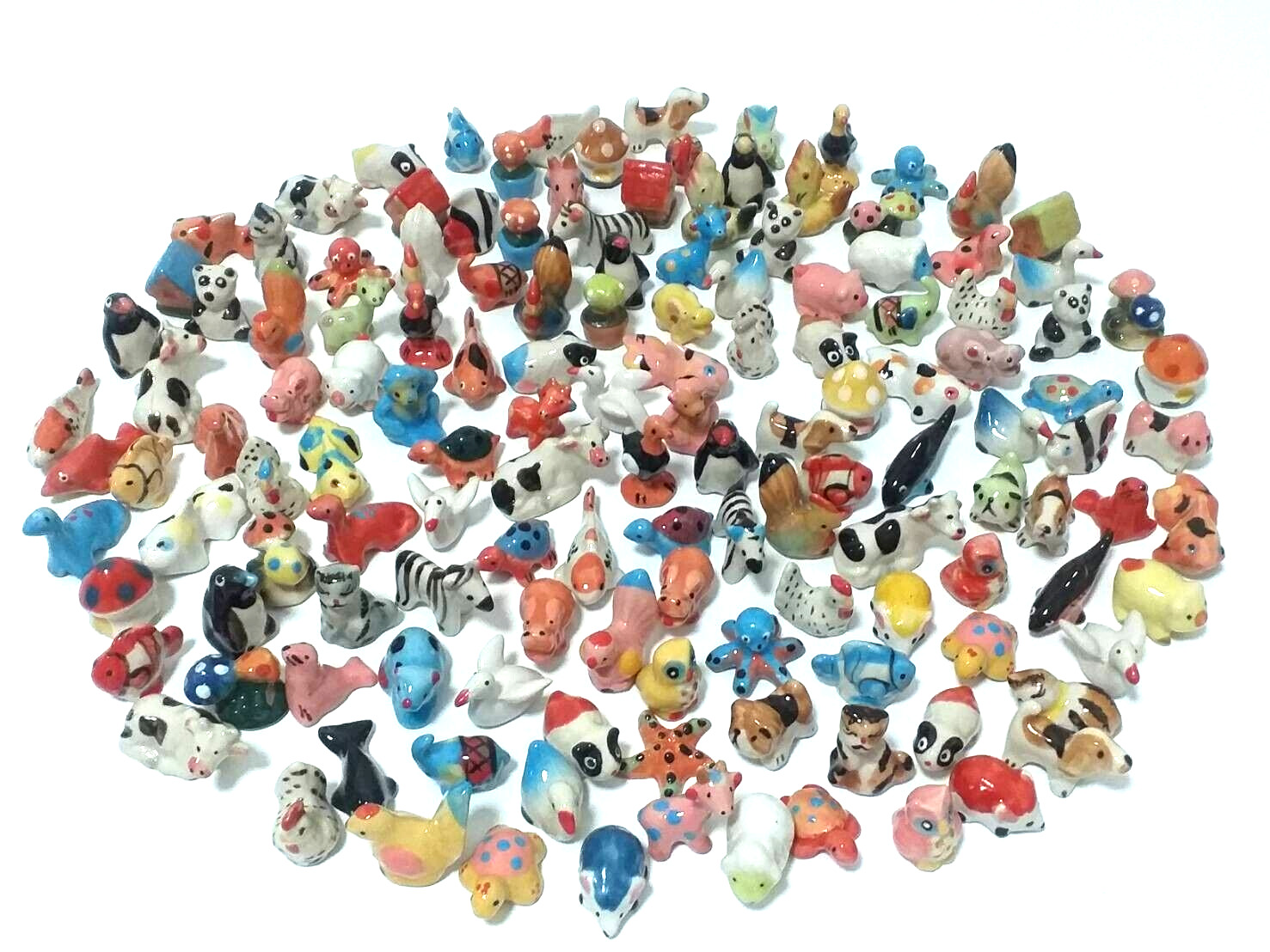 Bulk 12 Miniature Mixed Ceramic Hand Painted Figurine Animal Collectable  Decor