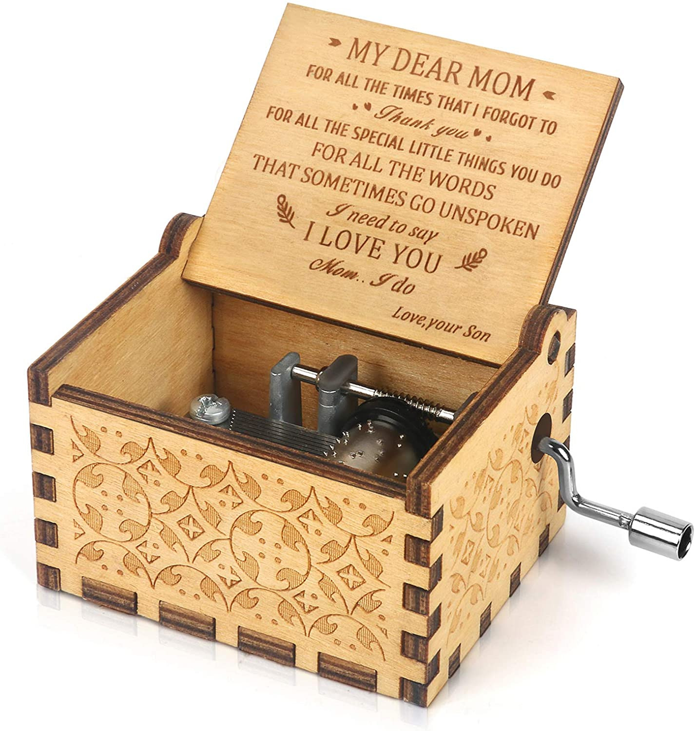 Music Box Hand Crank Engraved Musical Box-U R My Sunshine Mechanism Antique Vint
