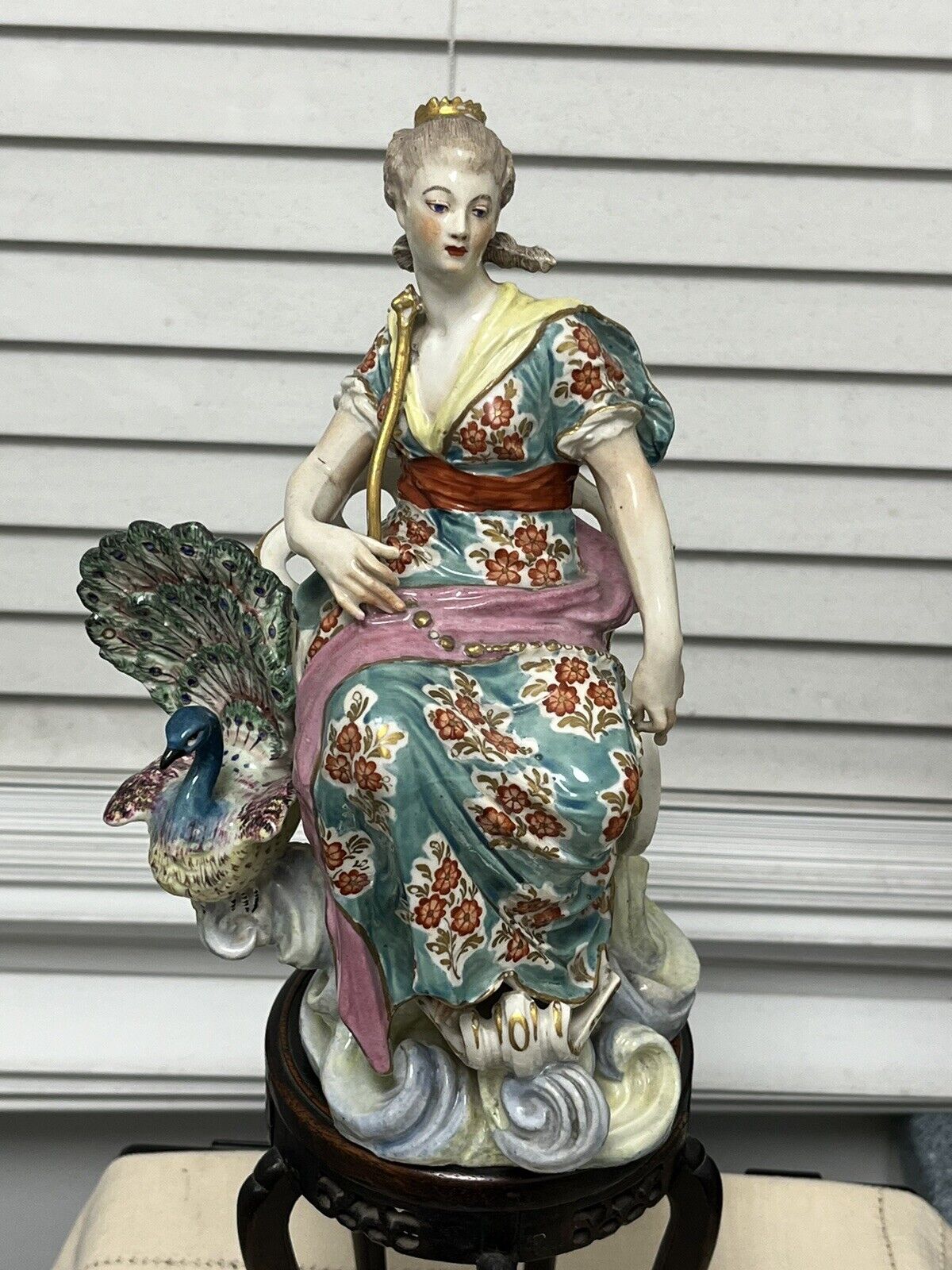 Chelsea Derby Porcelain Juno With Peacock Figurine