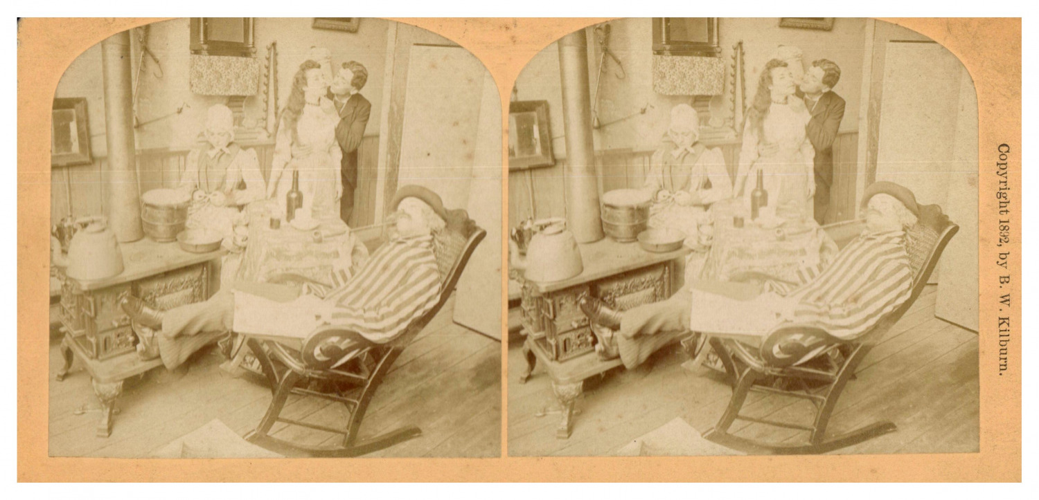 Scene in a Kitchen, ca.1890, Stereo Vintage Stereo Print, d'e Print