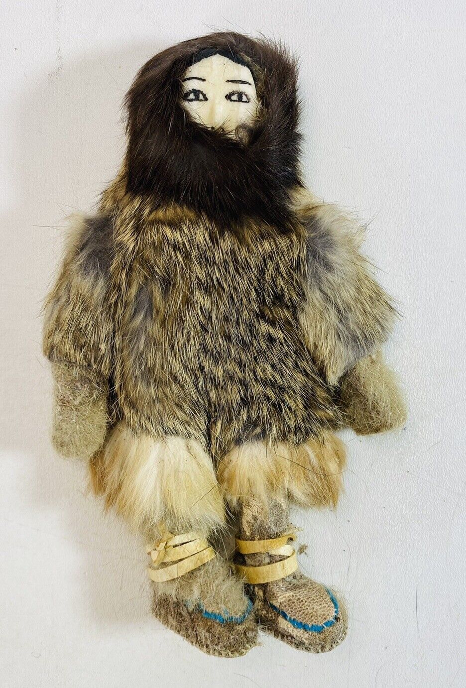 vintage Alaskan Eskimo doll with real fur and leather and bone face Hand Made