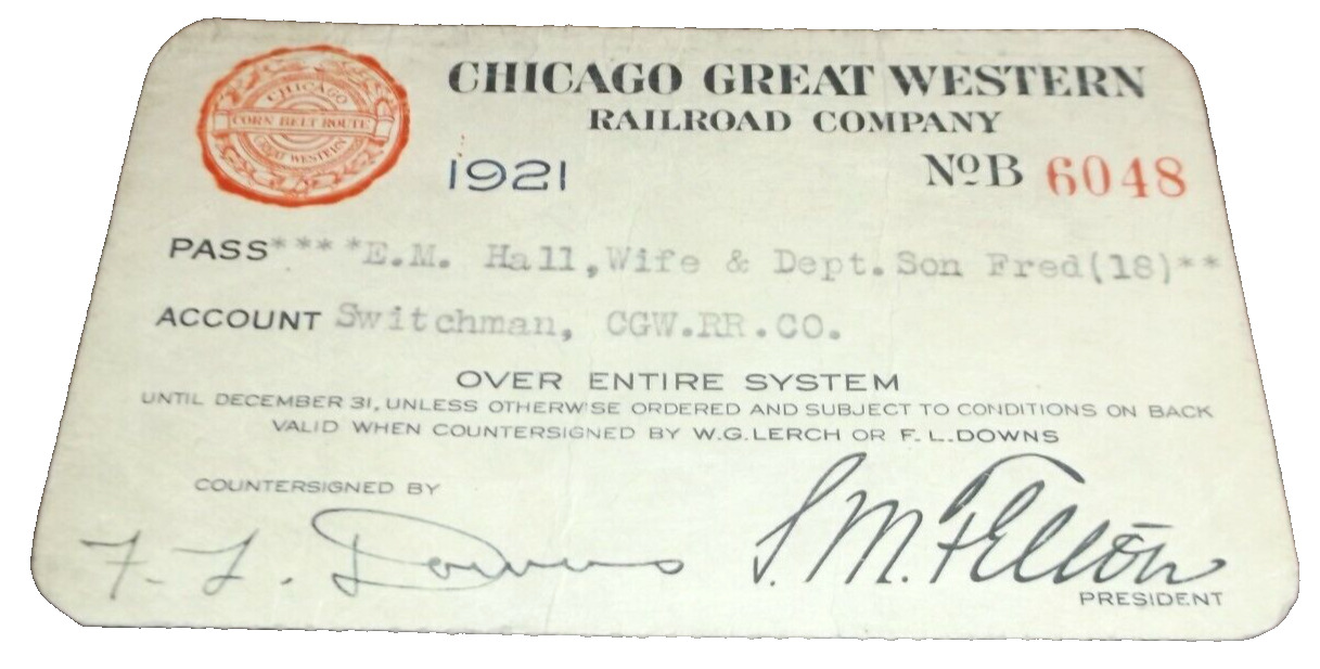 1921 CHICAGO GREAT WESTERN RAILWAY CGW EMPLOYEE PASS #6048
