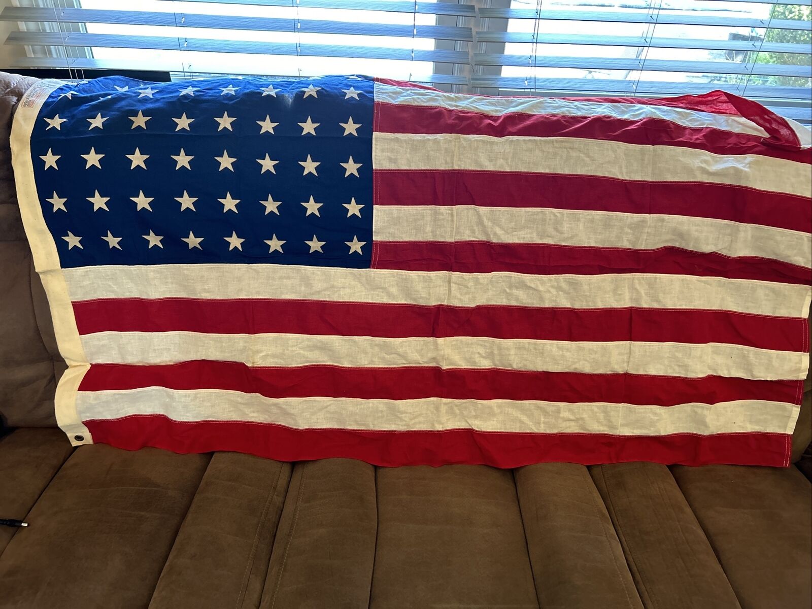 Vintage WW1 & WW2 Old 48 Star US American Flag 3x5 Sewn Stripes Dettras