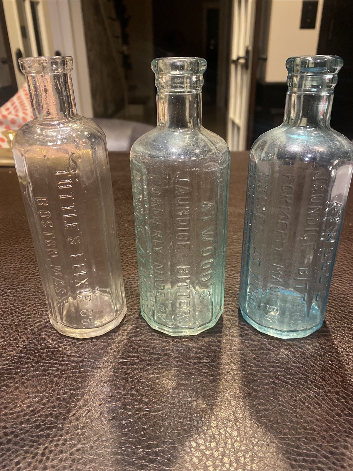 Lot 3 Vintage Atwood\'s Bitters Elixir Boston Georgetown Drug Blue Glass Bottles