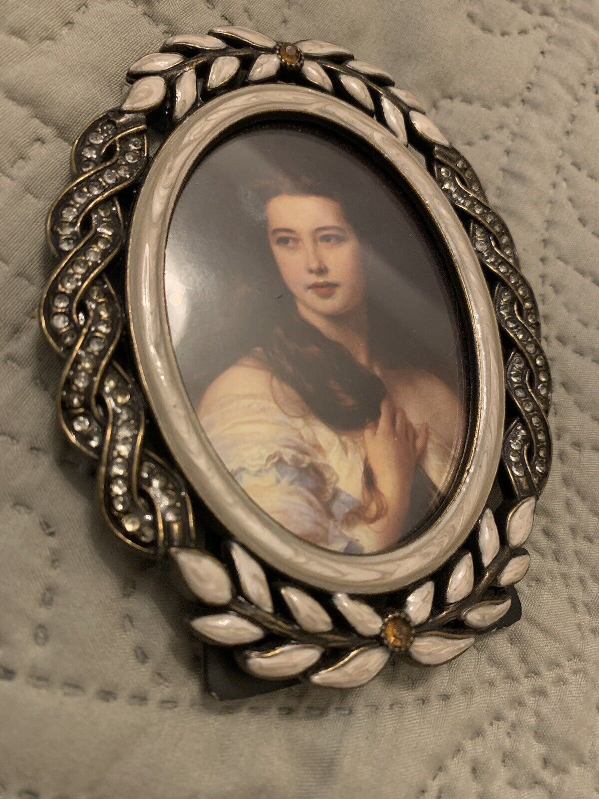 Ornate Russian 2.5”x3” Photograph Frame Metal With Enamel And Jewels - Oval