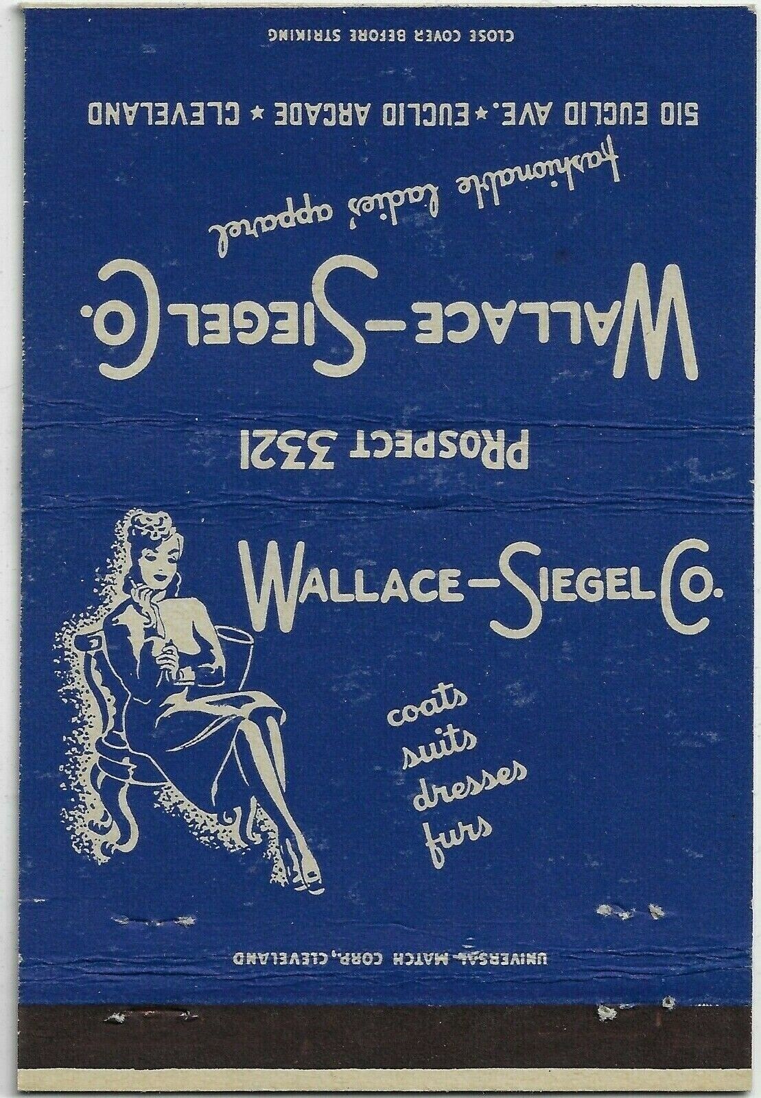 Wallace Siegel CO Cleveland O Royal Flash Billboard FS 40S Empty Matchcover
