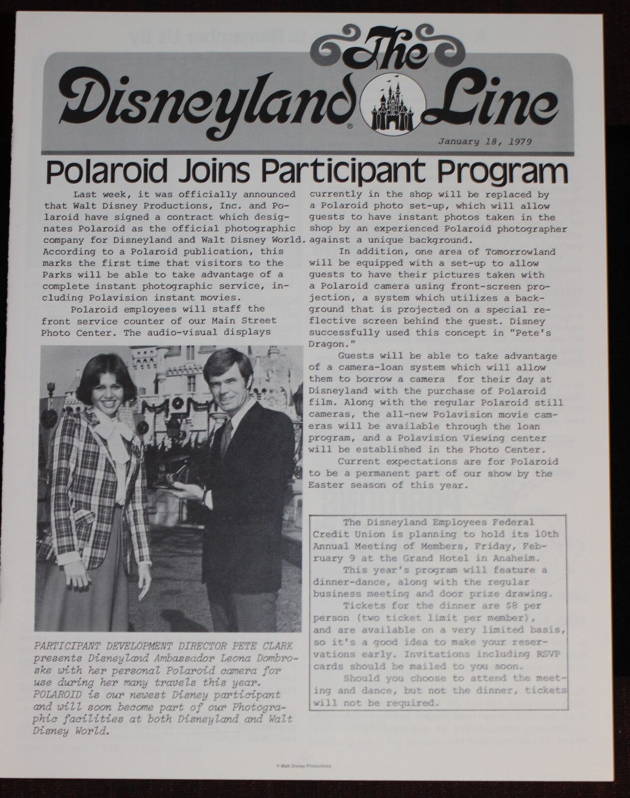 Disneyland Line 1979 Polaroid Shop Debuts on Main Street USA Anaheim Police Dept