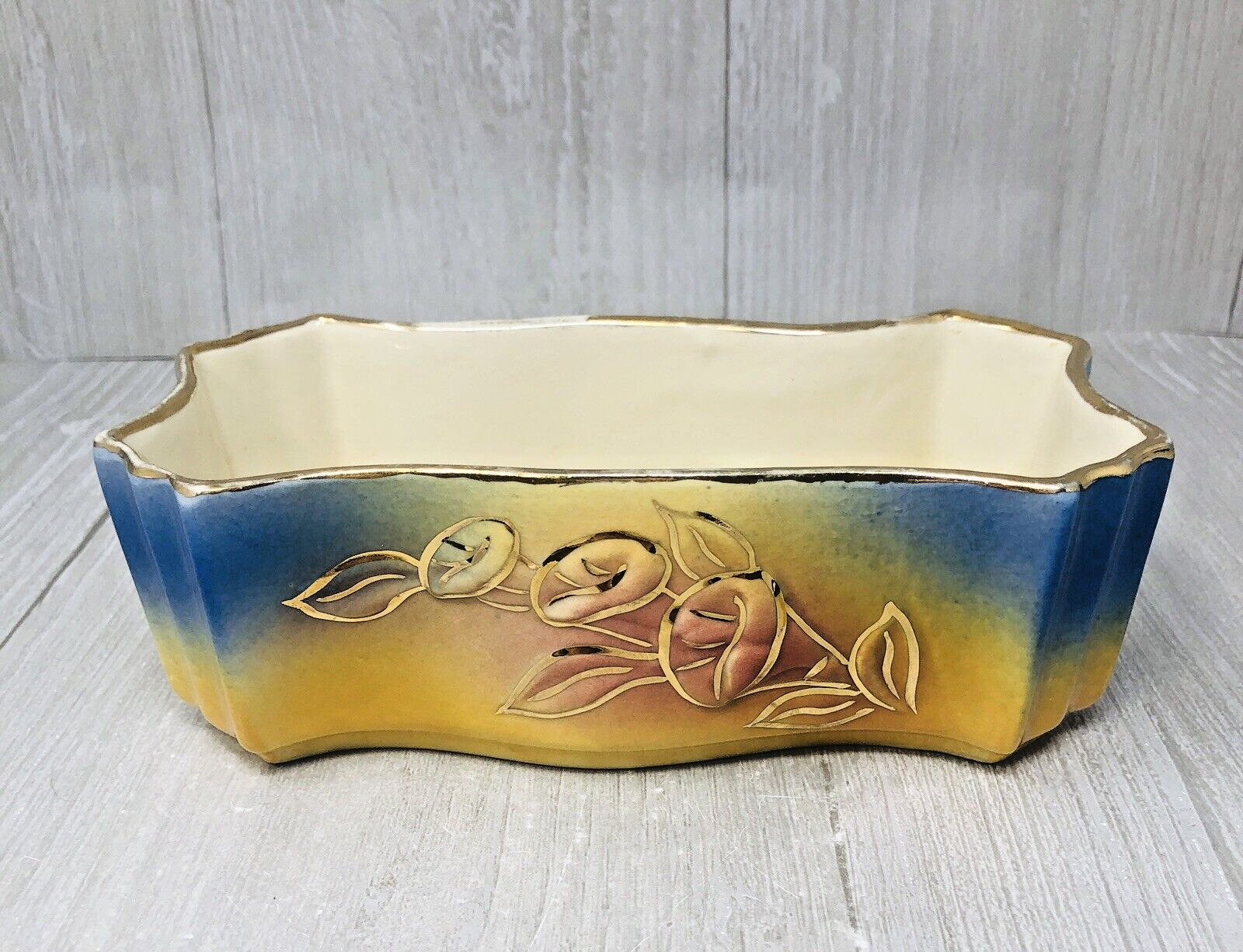 Vintage SHAWNEE Usa Pottery #181 Planter Blue Yellow Gold Succulents MCM Cute