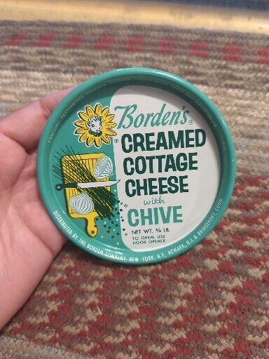 Vintage Borden's Metal Creamed Cottage Cheese & Chive Lid Coaster Great Graphics