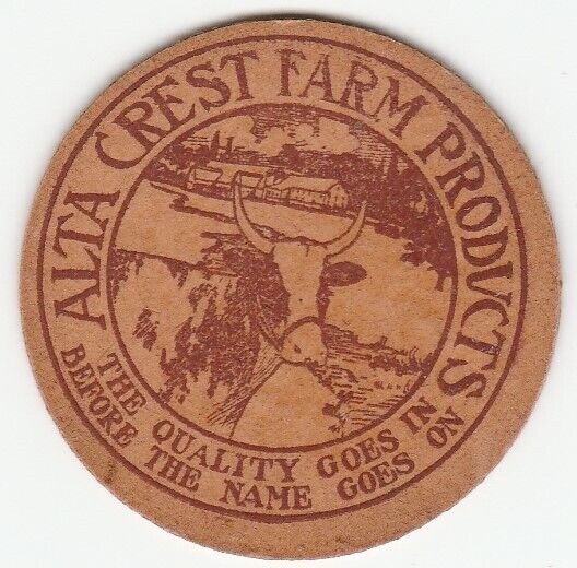 MILK BOTTLE CAP. ALTA CREST FARM PRODUCTS. SPENCER, MA. DAIRY
