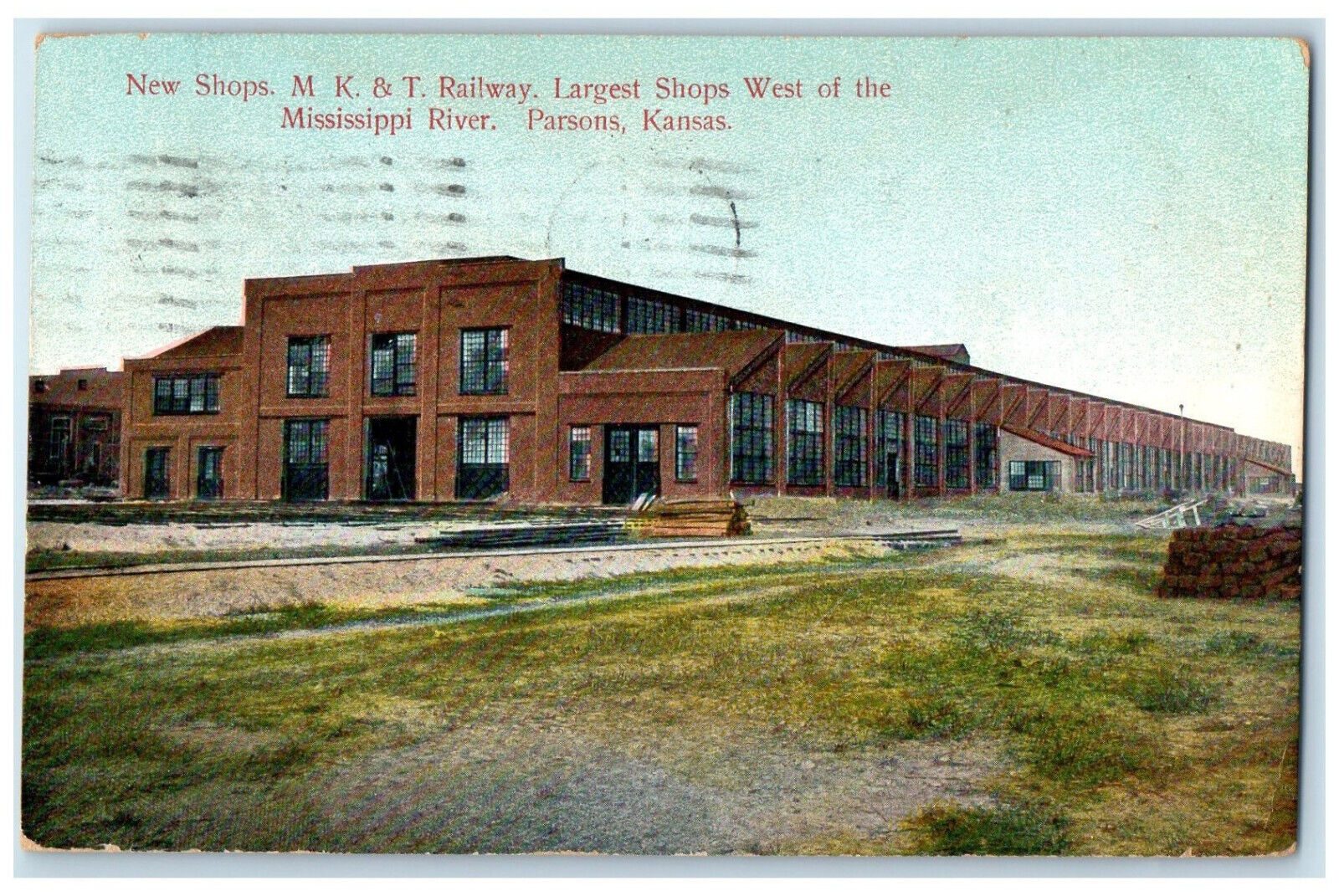 1908 New Shops MK & T Railway Largest Shops Parsons Kansas KS Antique Postcard