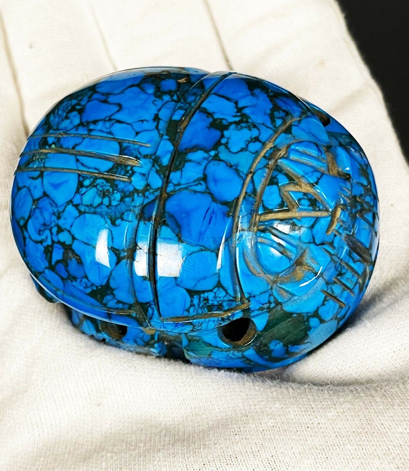 Very unique Blue Scarab ( Symbol of Good luck ) made from Pure turquoise stone