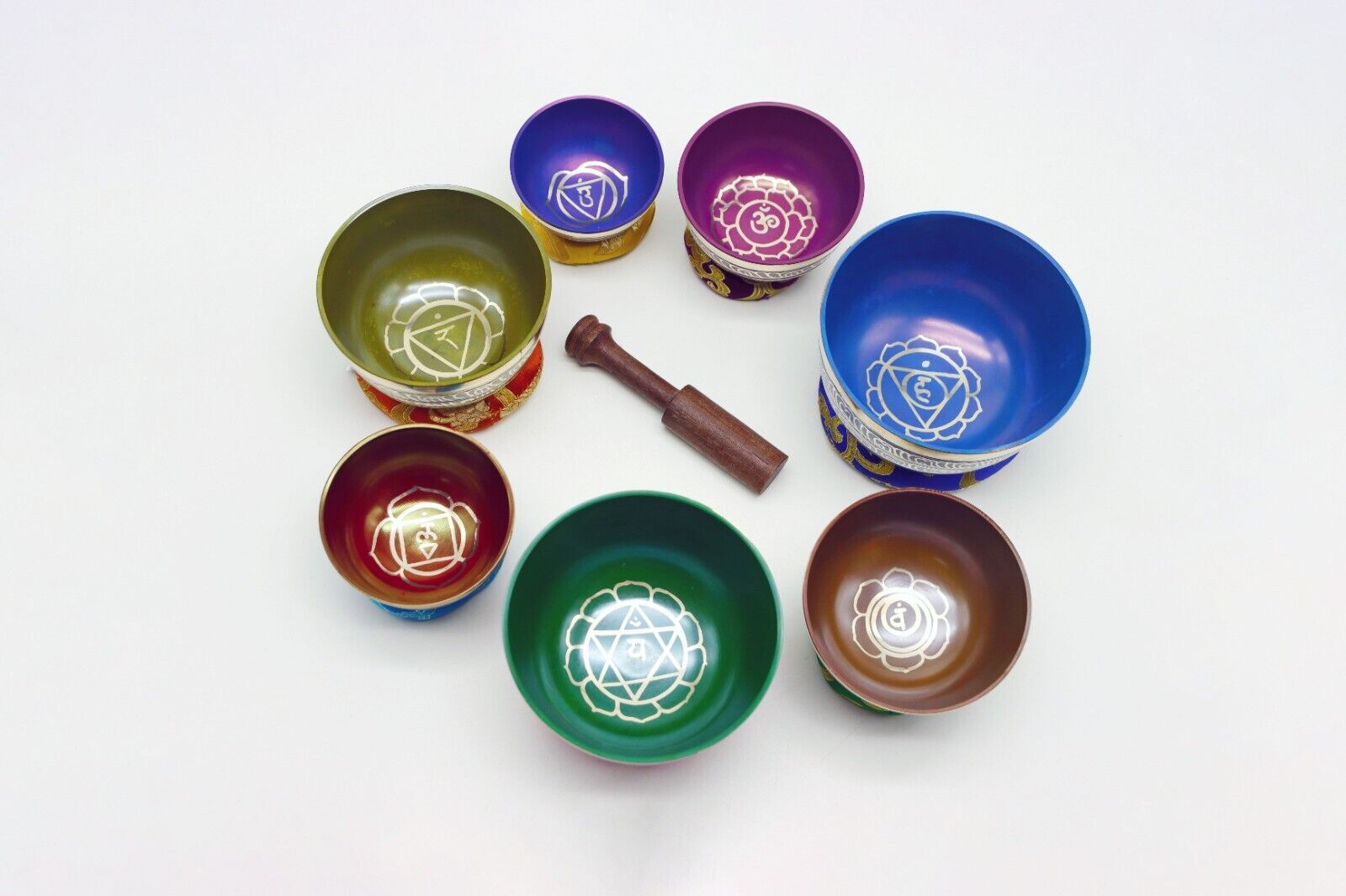 Set of Seven Color Singing Bowls From Nepal-Meditation Bowl-Tibetan Singing Bowl