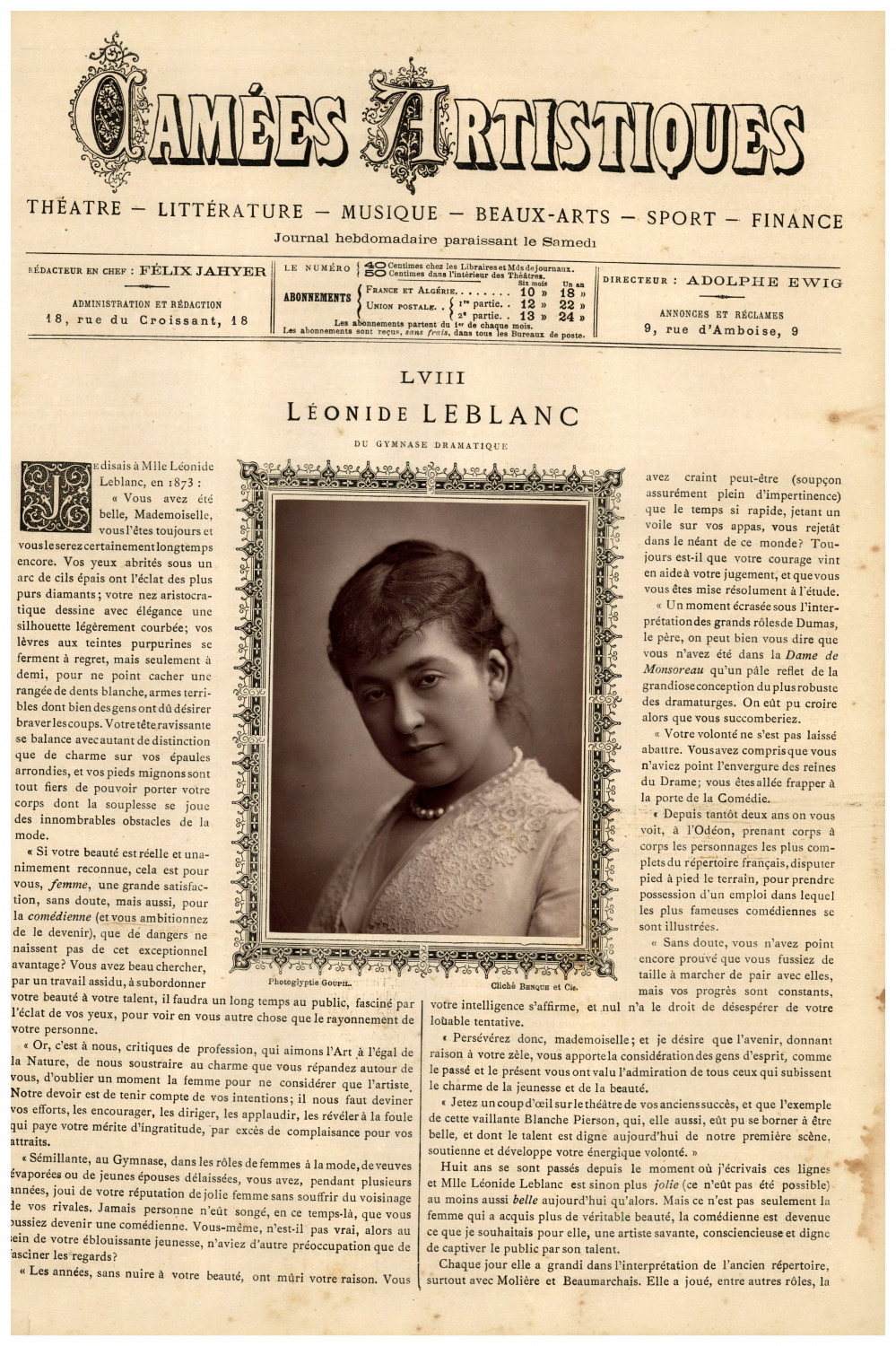 Vintage prince Goupil, Artistic Cameos, Leonide Leblanc (Dramatic Gym)