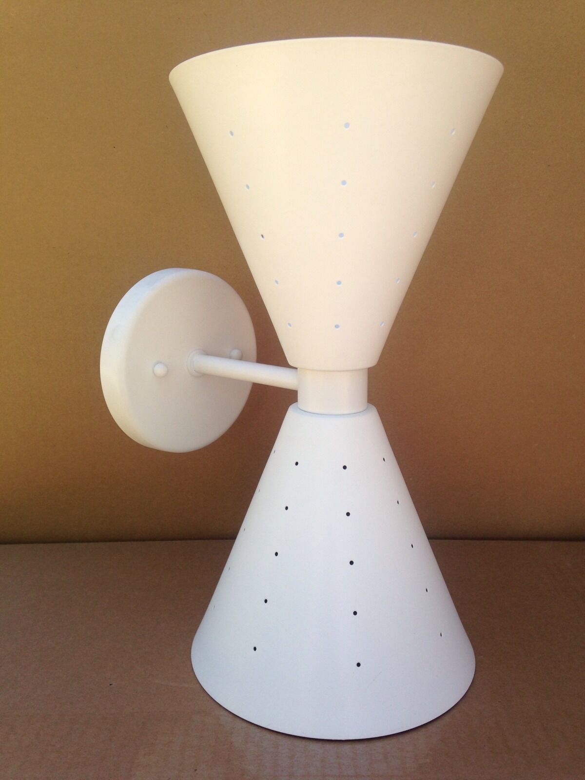 DC137 MCM Double Cone Bow Tie Wall Sconce Light Fixture White Perforations USA