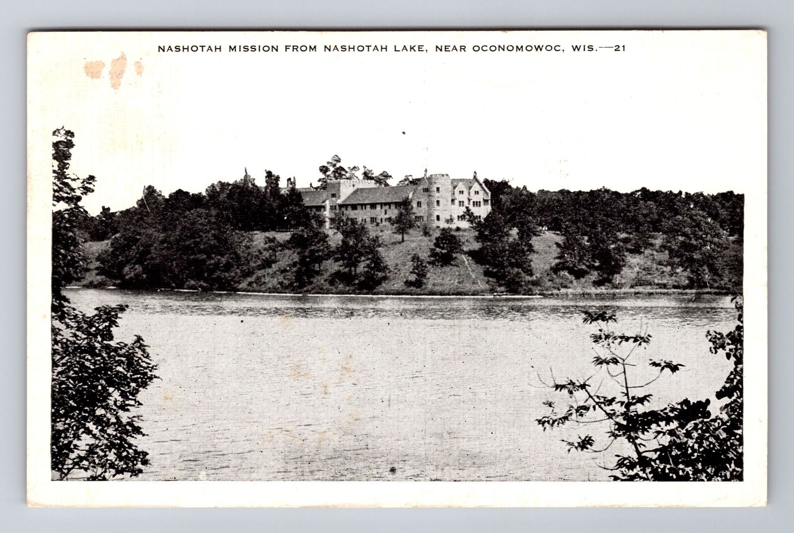 Oconomowoc WI-Wisconsin, Nashotah Mission From Lake, Vintage c1945 Postcard