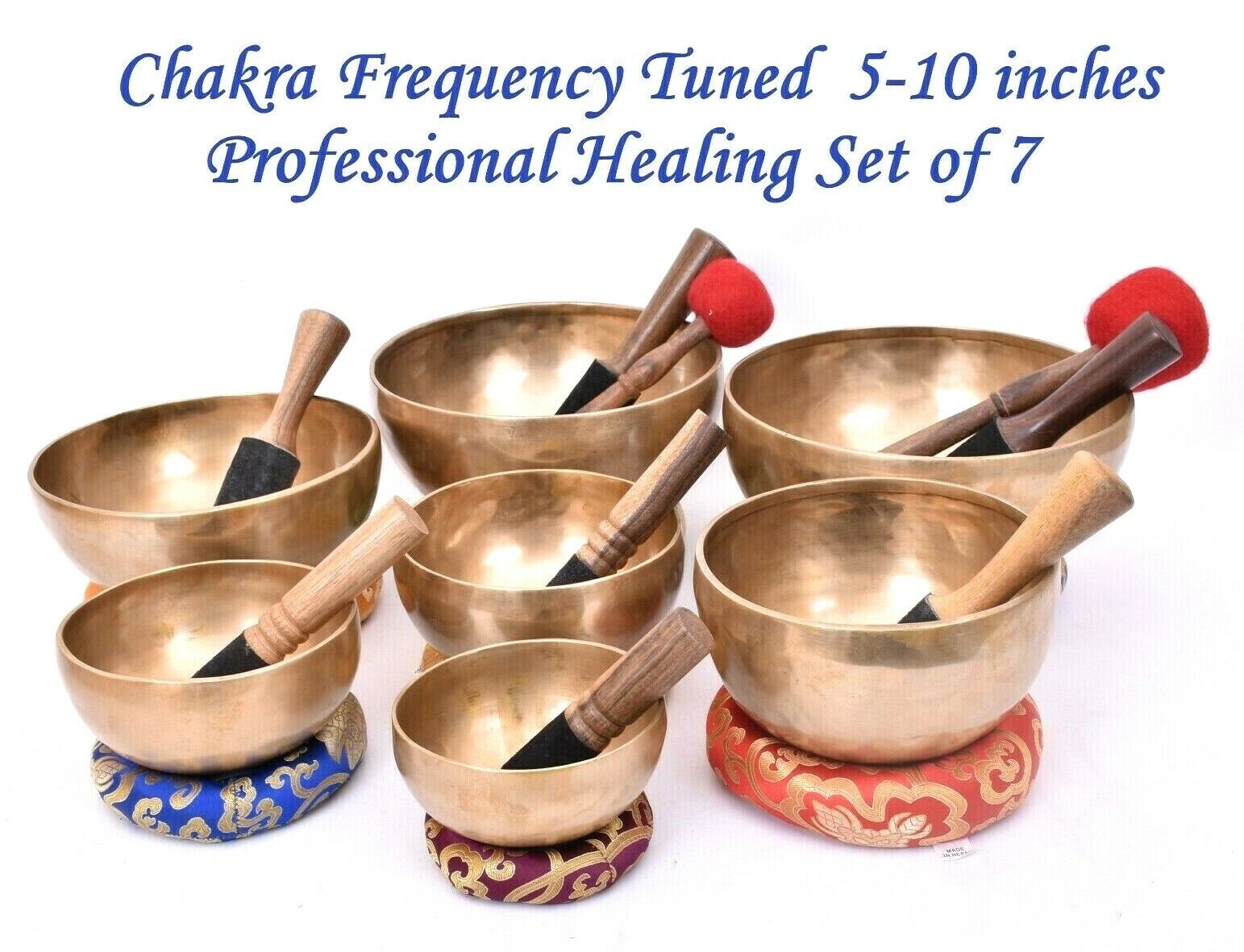 5-10 inches diameter singing bowl set of 7-Tibetan singing bowl set with mallet 