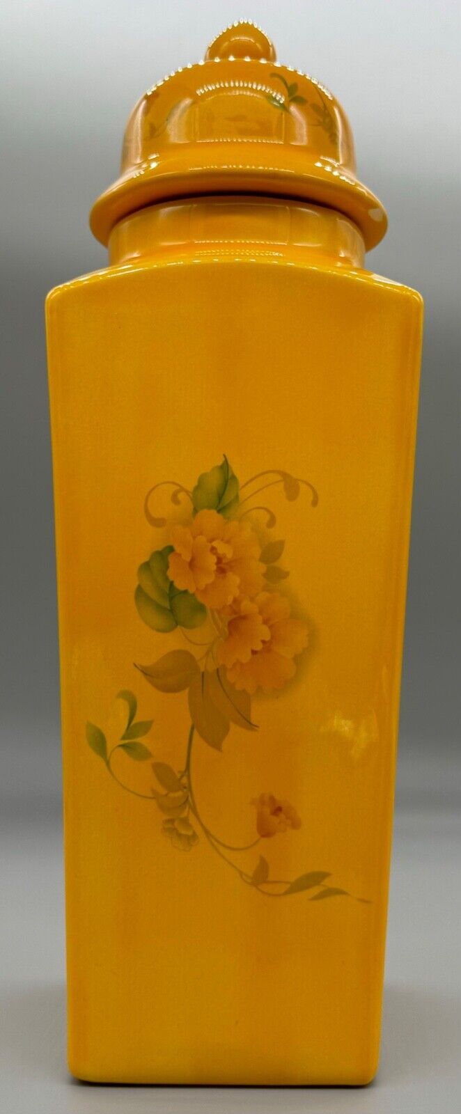 Lovely Yellow Canister/Jar with Lid Morning Glory Flowers Absolutely Beautiful