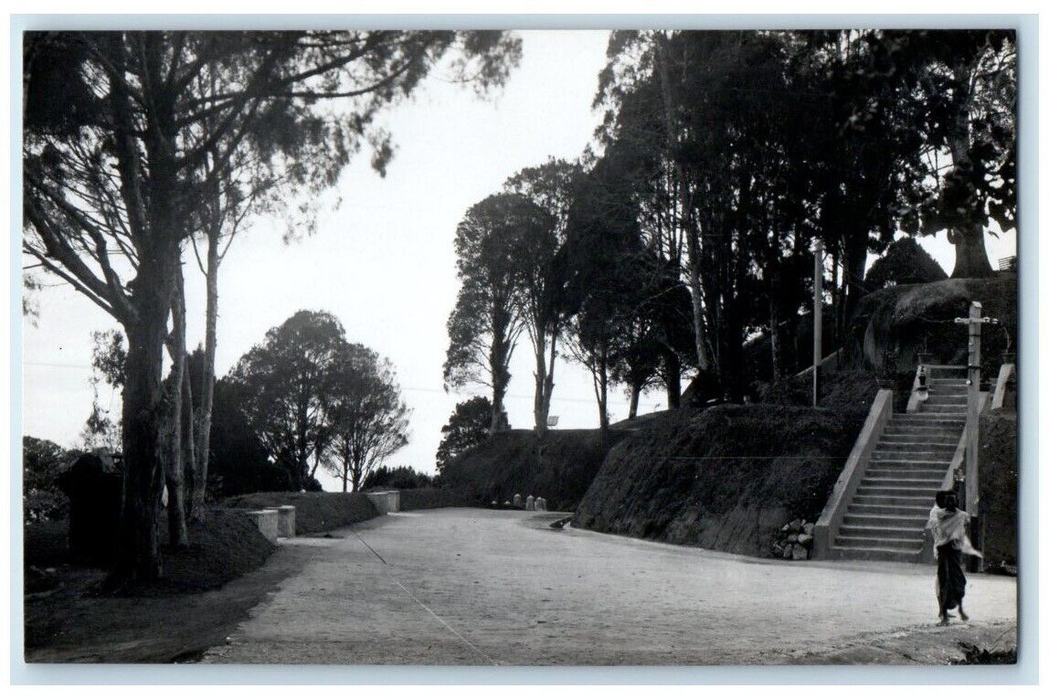 c1930\'s Random Road Steps Boys Bench View Malaysia RPPC Photo Unposted Postcard