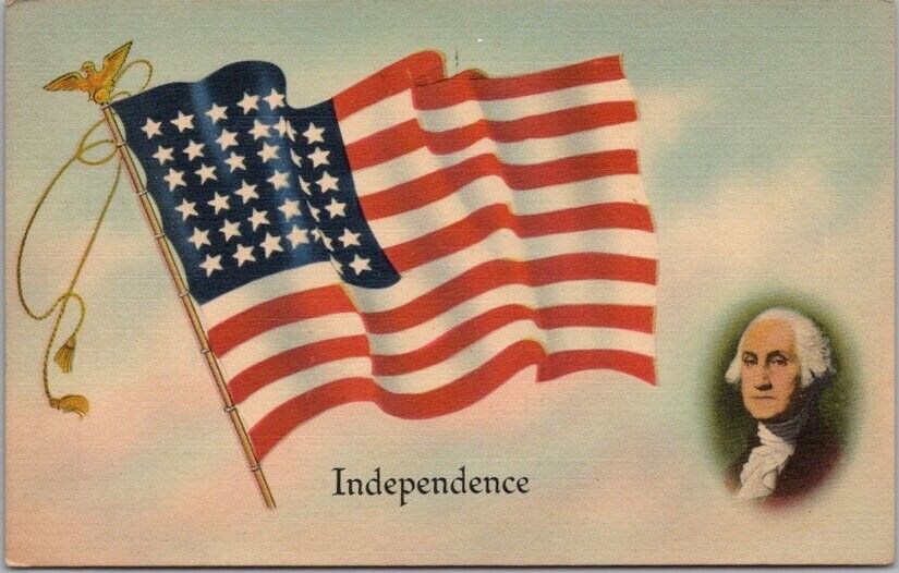 1940s WWII Patriotic Linen Postcard \