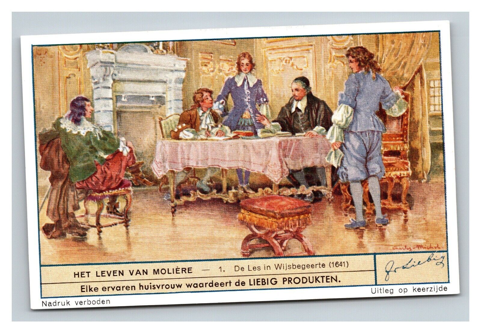 Vintage Liebig Trade Card - Dutch - 2 of The Life of Molière Playwriter Set