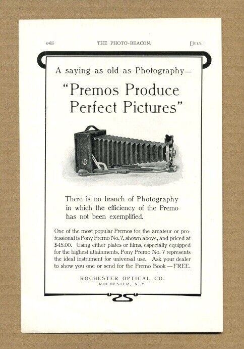 Pony Premo No. 7,  Snappa Rochester Camera 1903 vintage Print Ad