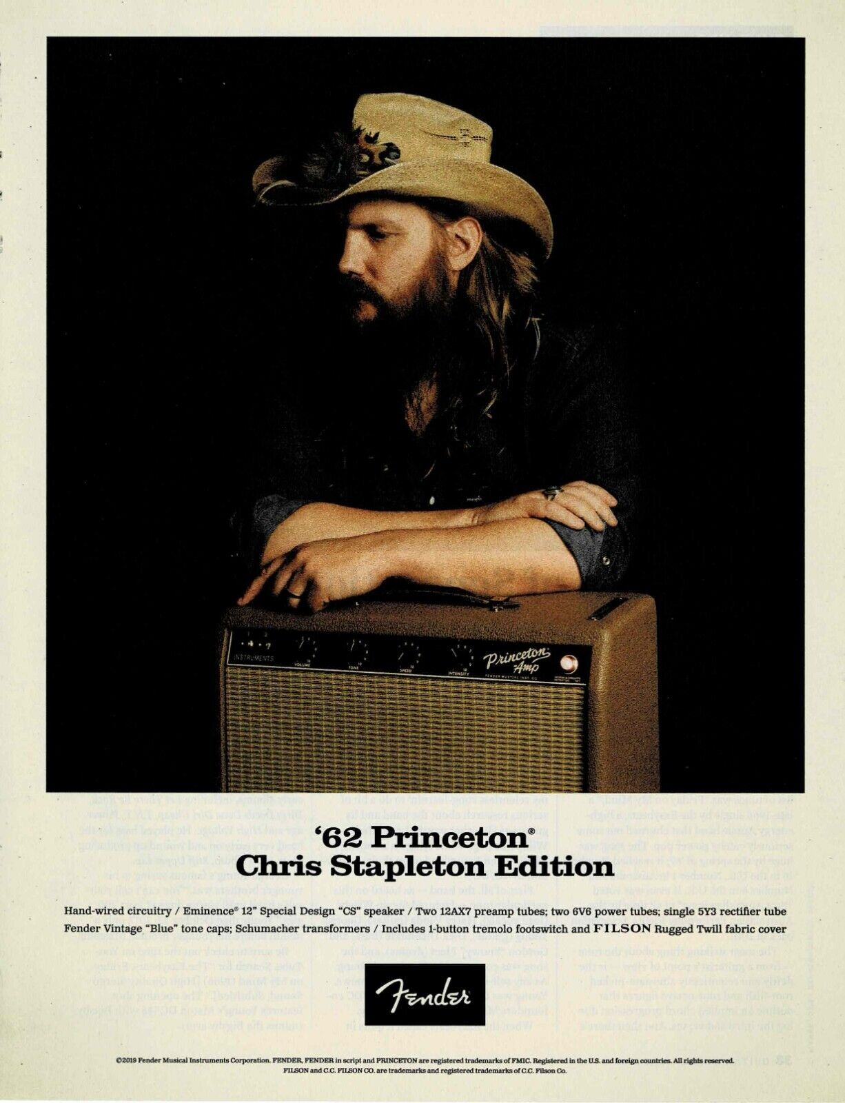 CHRIS STAPLETON - FENDER AMPS - 2019 Print Advertisement