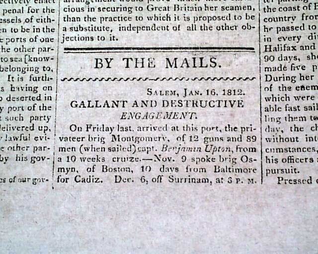 Very Rare WALPOLE NH Cheshire County New Hampshire w/ War of 1812 1813 Newspaper
