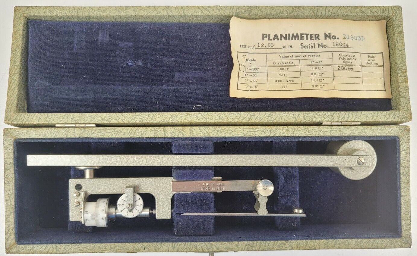 Dietzgen 1803 D Compensating Polar Planimeter Ott Germany w/ Case D1803D