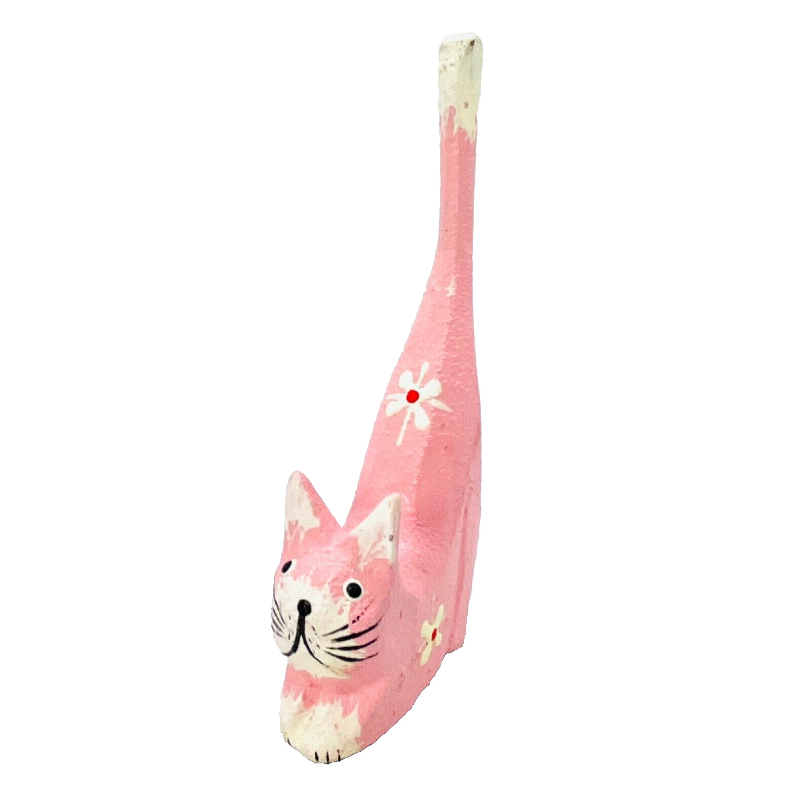 Bali Handmade Wooden Carved Cat Pink Indonesia 3in