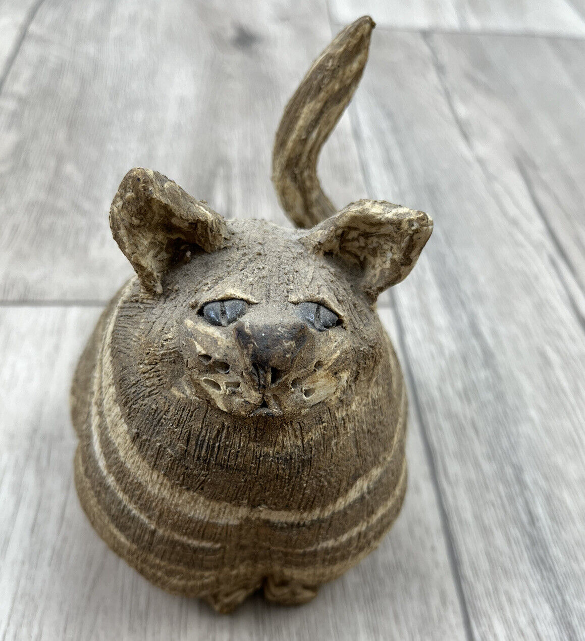 Vintage Chubby Sassy Stubborn Cat Statue Figurine Kitty Pottery Handmade Signed