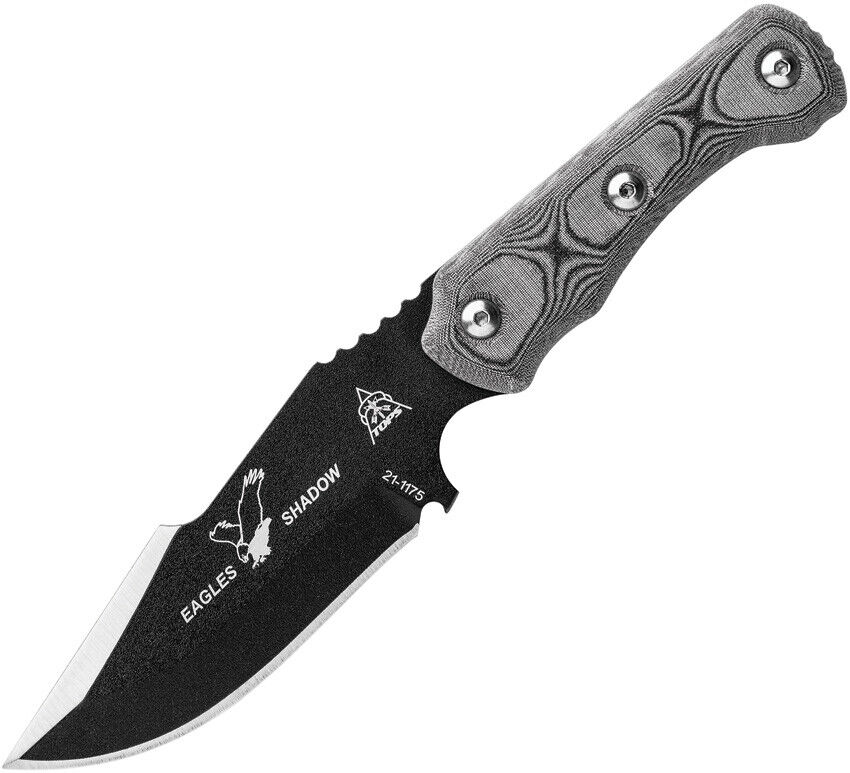 TOPS Eagles Shadow Fixed Carbon Steel Blade Black Micarta Handle Knife ESH01
