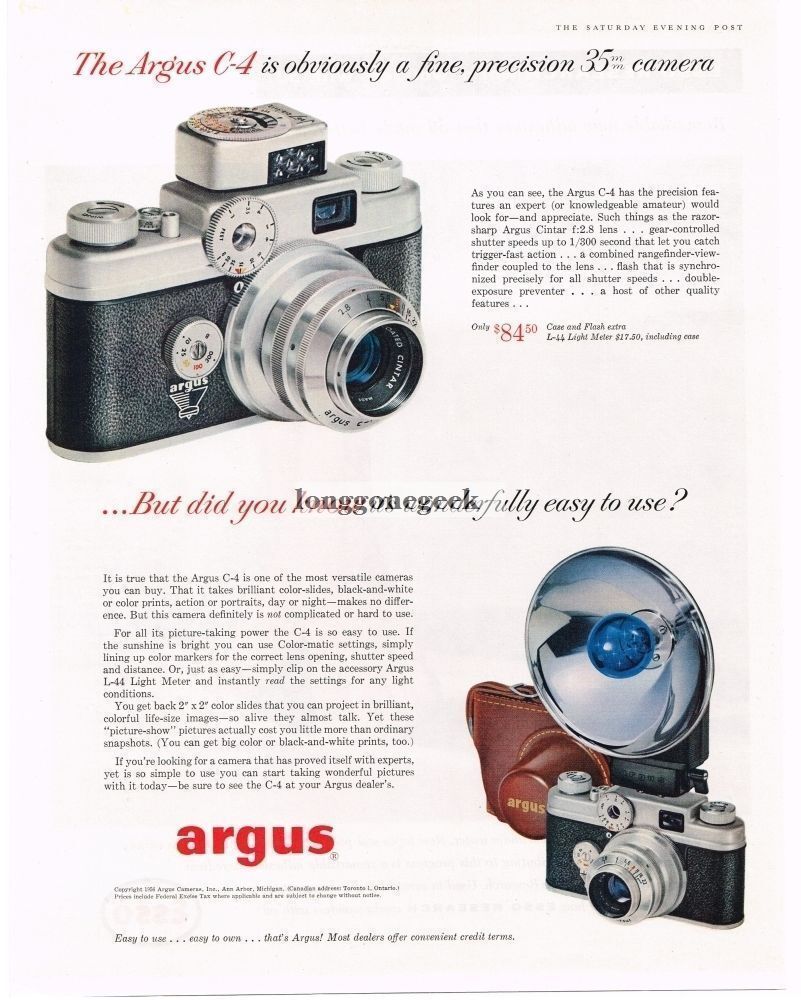 1956 Argus C-4 35mm Viewfinder Camera Vintage Print Ad