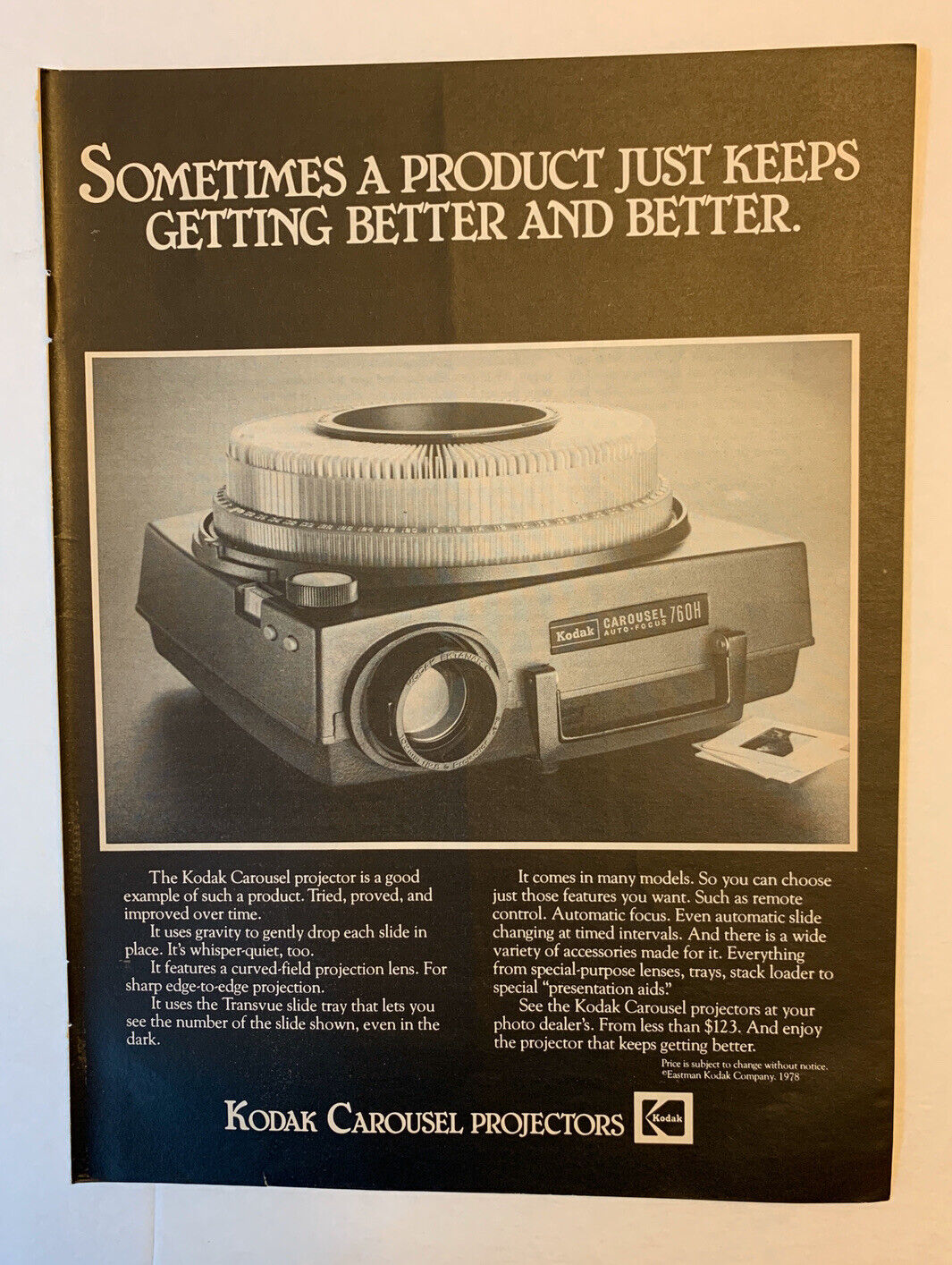 1978 Kodak Carousel Projectors Print Ad Original Vintage Photo Slides