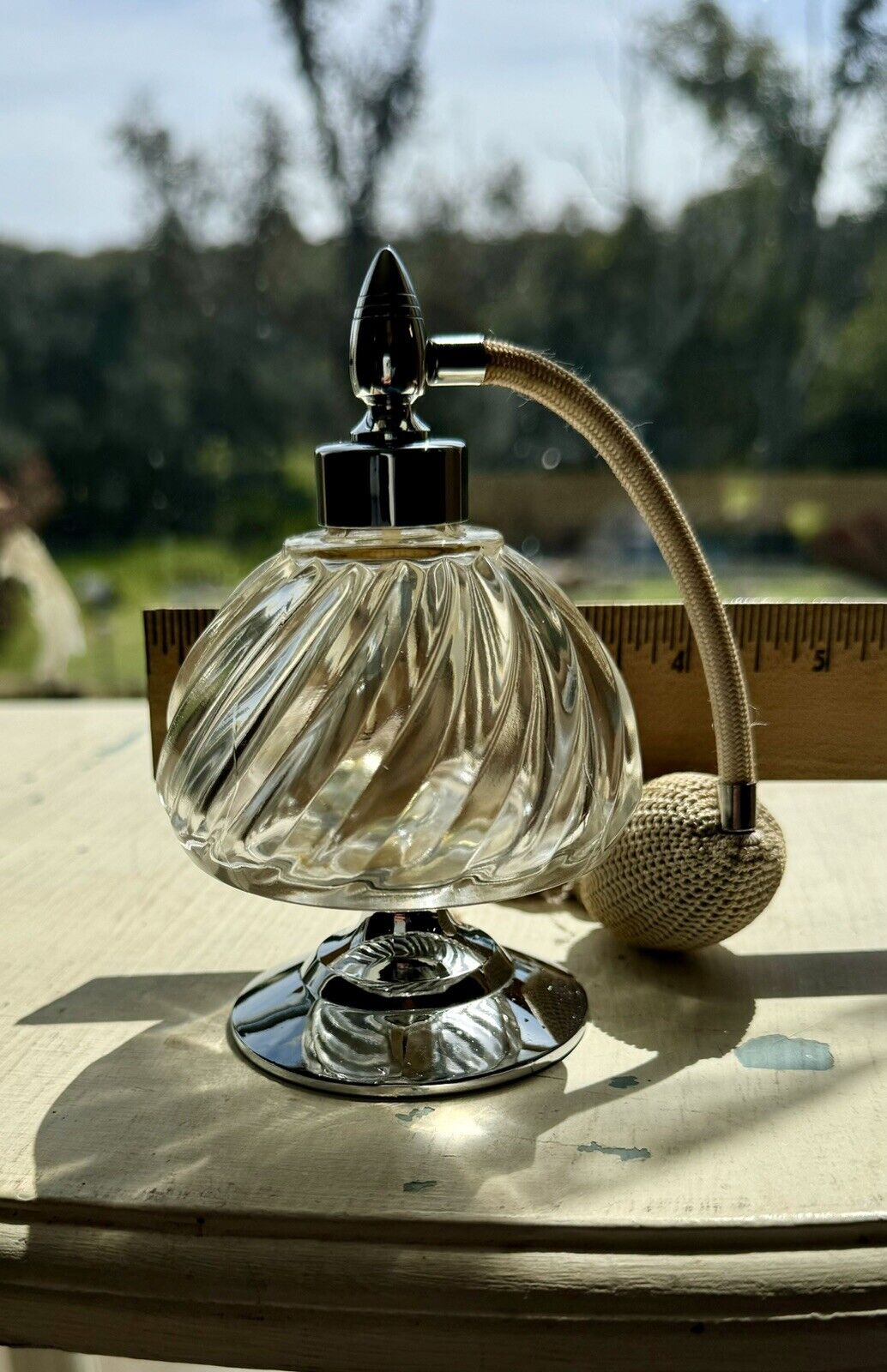 Vintage Pressed Glass Clear Perfume Bottle Atomizer