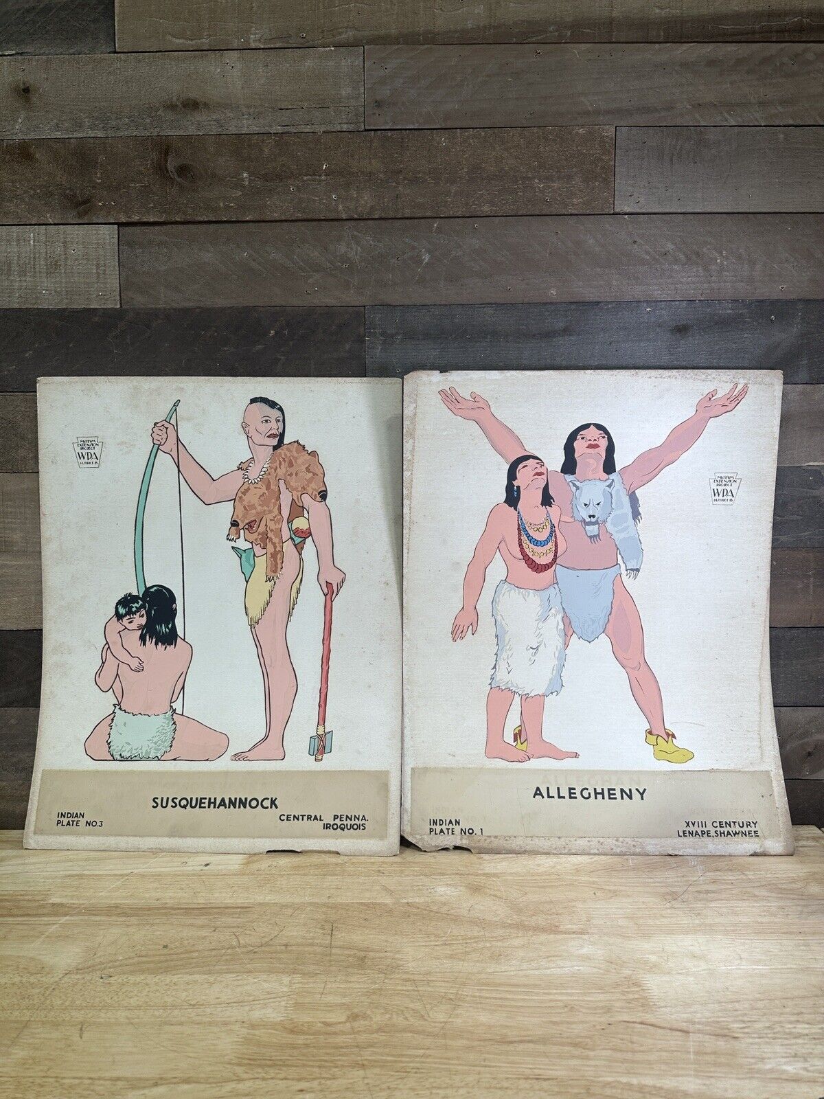 Vintage Pair Of Original Pennsylvania WPA District 15 Indian Art Posters