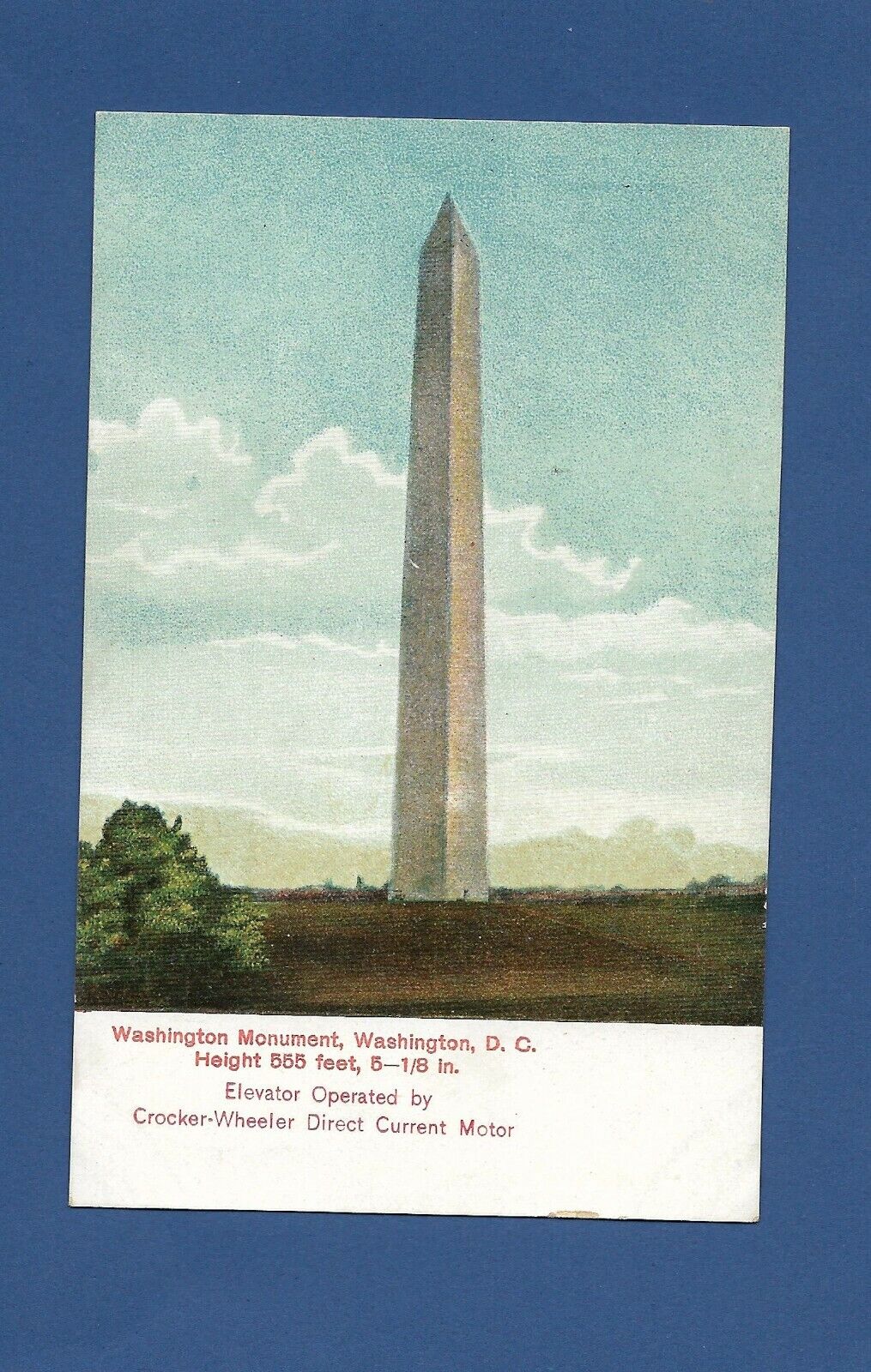 Antique Postcard Washington Monument Elevator Crocker Wheeler Motor