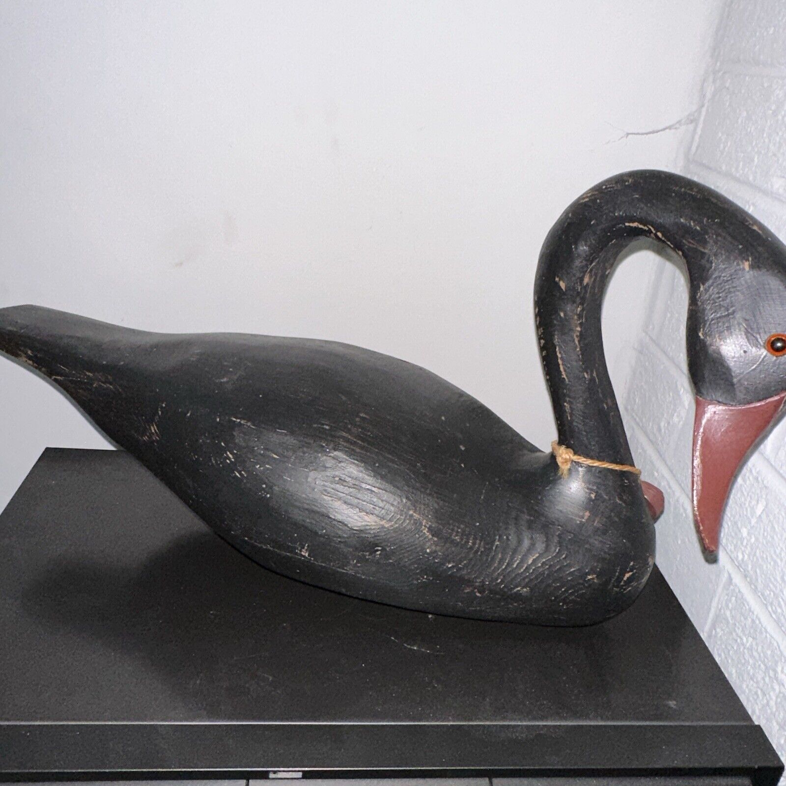 Vintage B.H. Sims Carved Black Wood Goose Swan Wooden Glass Eyes Realistic Shape